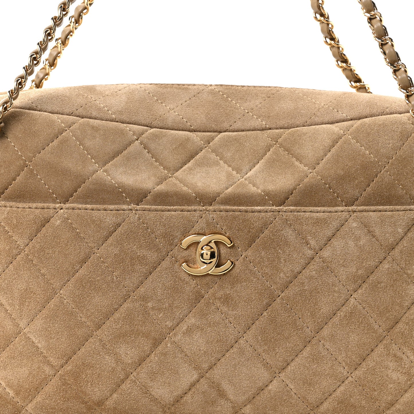 Suede Calfskin Maxi Camera Case Dark Beige