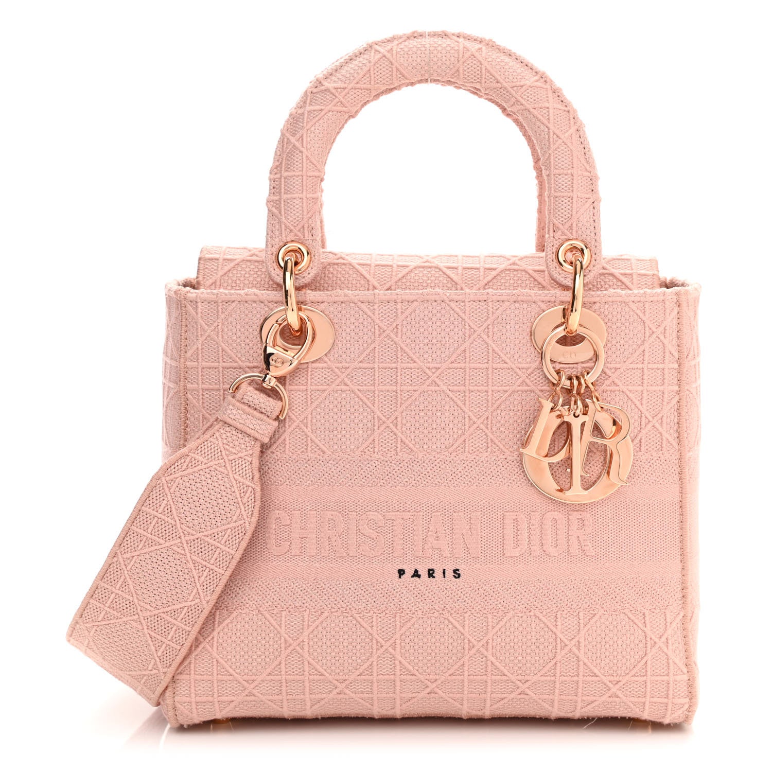 Christian Dior Canvas Embroidered Cannage Medium Lady D-Lite Pink 1 of 14