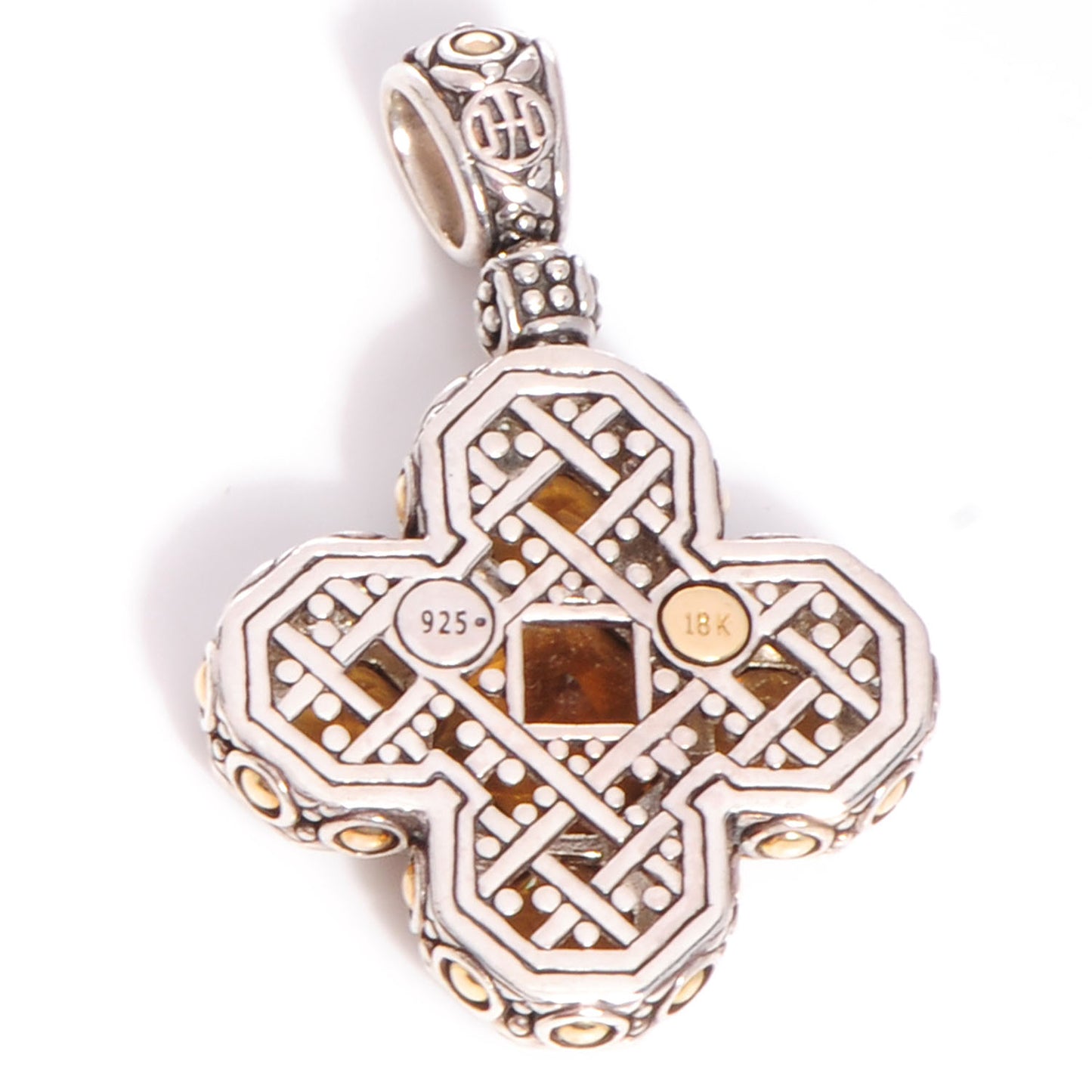 Sterling Silver 18K Gold Citrine Diamond Batu Sari Cross Pendant