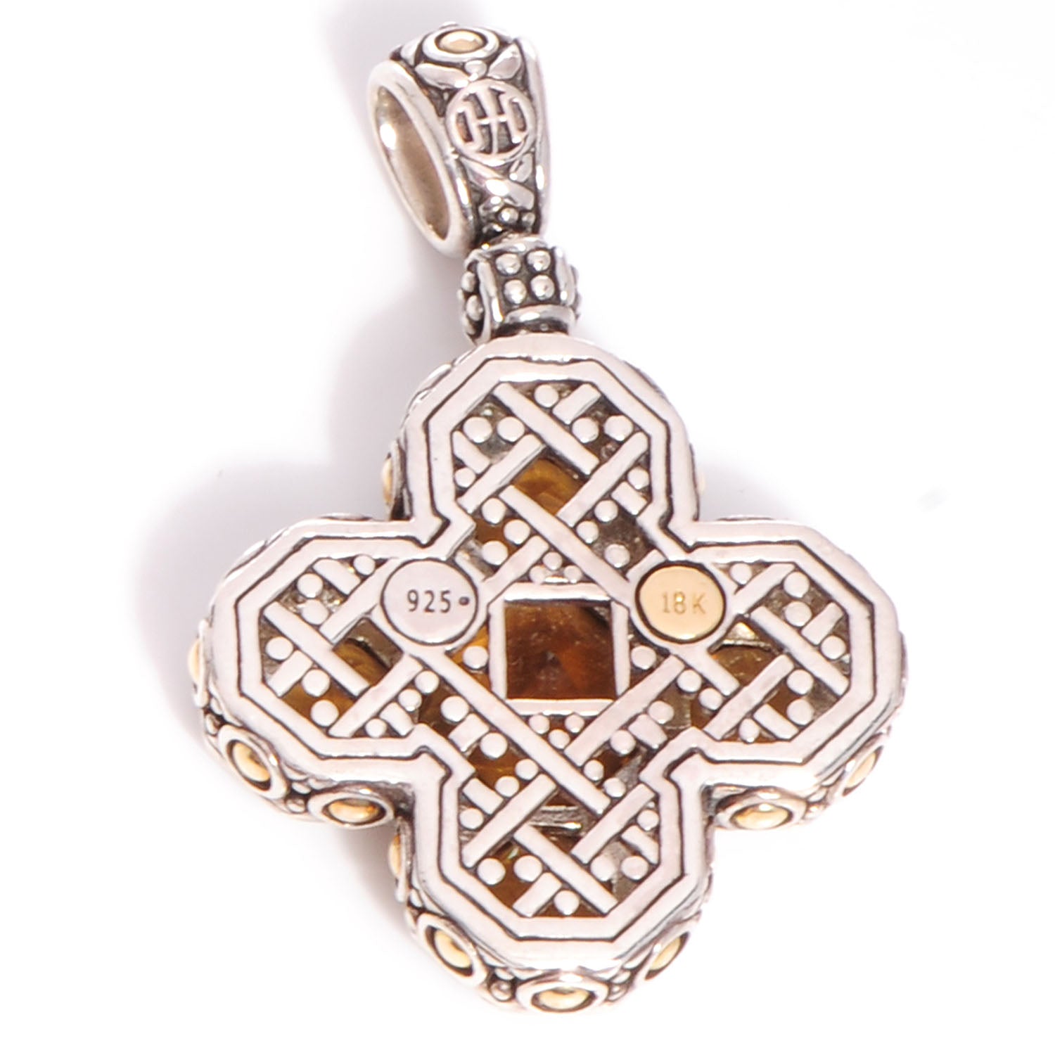 John Hardy Sterling Silver 18K Gold Citrine Diamond Batu Sari Cross Pendant 3 of 4
