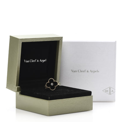 Van Cleef & Arpels 18K Yellow Gold Diamond Black Onyx Vintage Alhambra Ring 48 4.5 7 of 7