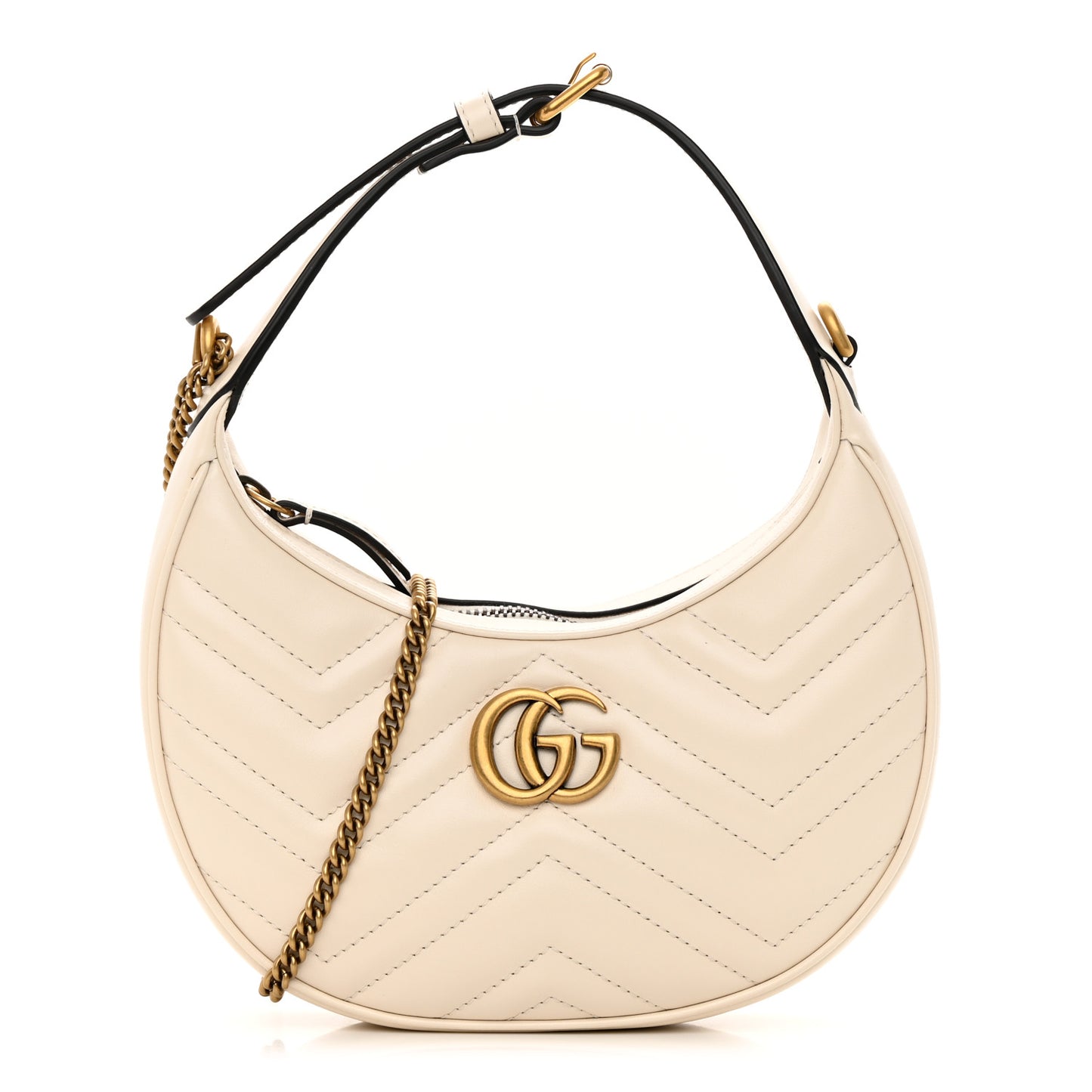 Calfskin Matelasse Chevron Mini GG Marmont Half Moon Hobo Mystic White