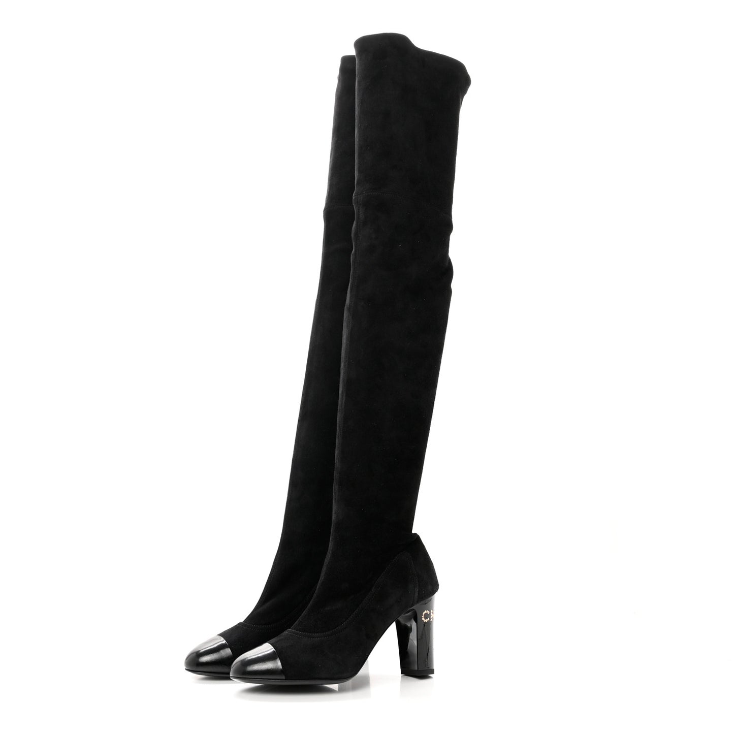 Suede Calfskin Patent Cap Toe High Boots 37 Black
