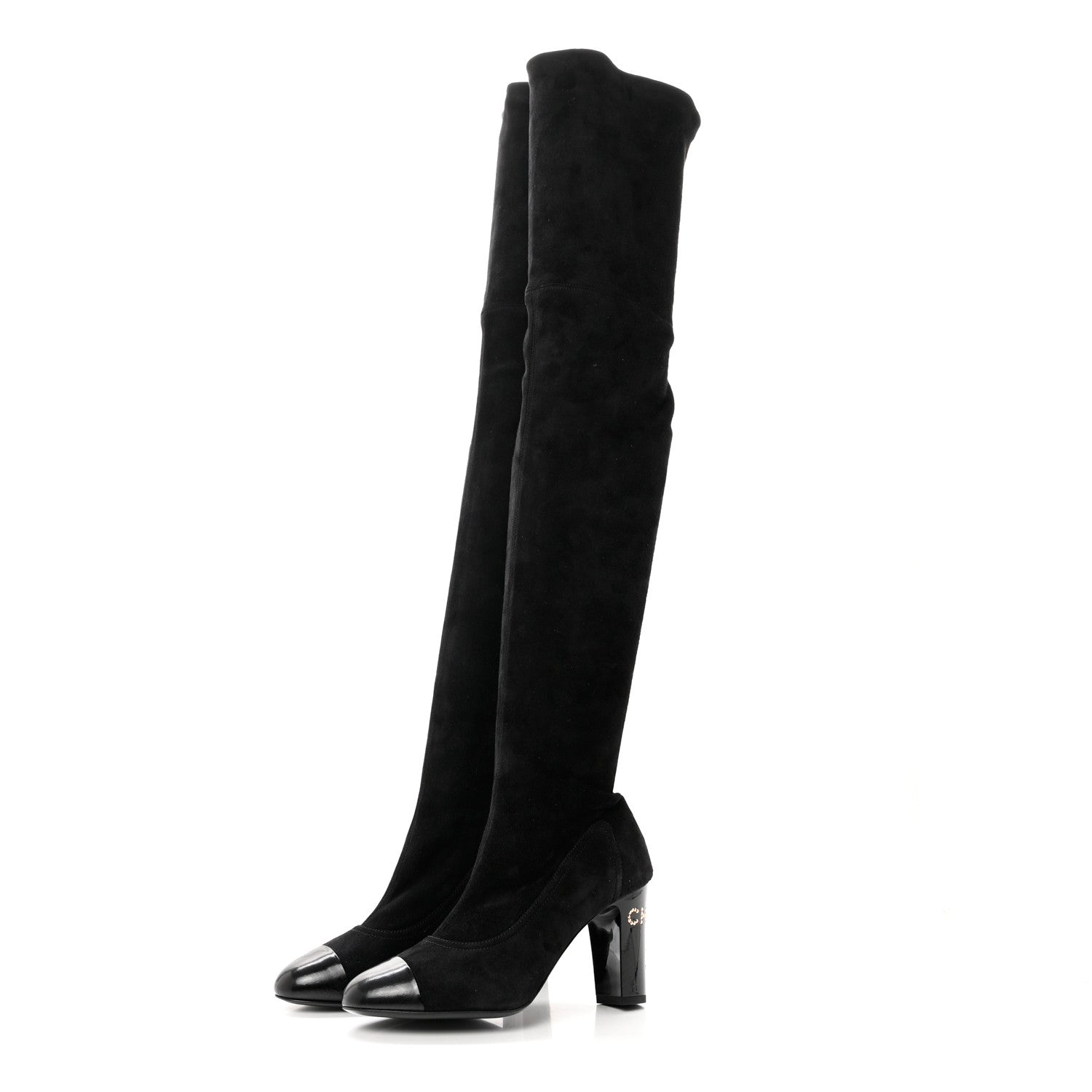 Chanel Suede Calfskin Patent Cap Toe High Boots 37 Black 3 of 8