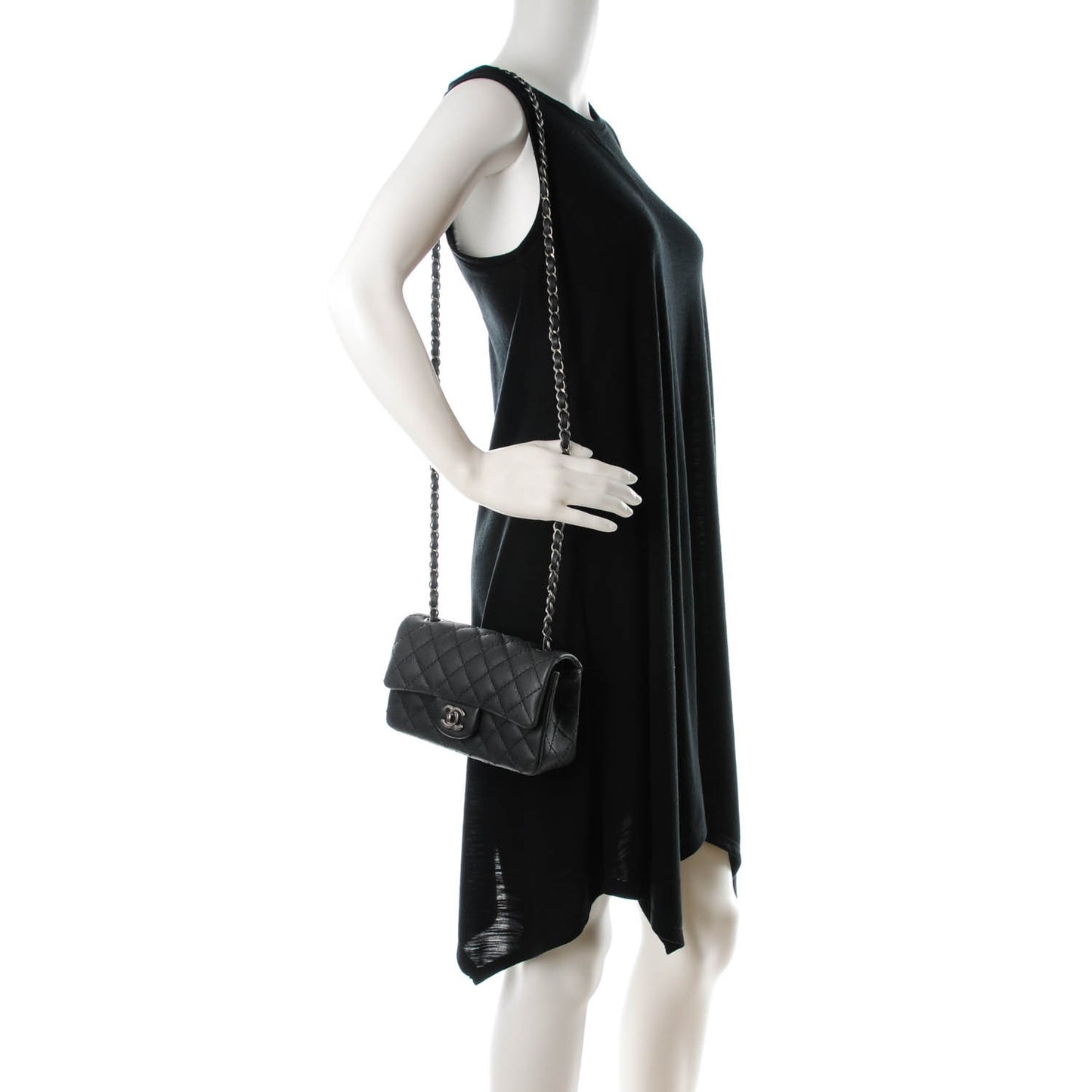 Washed Caviar Quilted Mini Rectangular Flap Charcoal