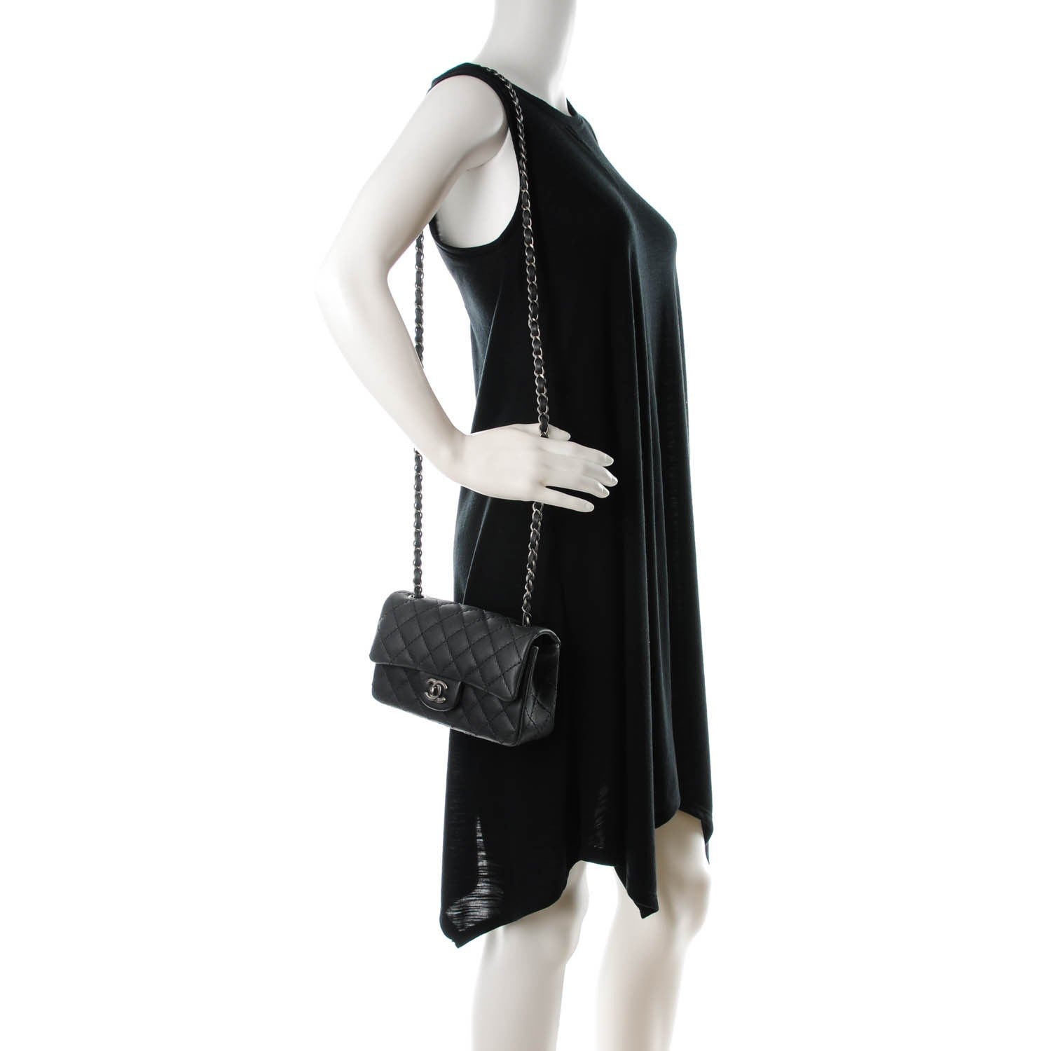 Chanel Washed Caviar Quilted Mini Rectangular Flap Charcoal 2 of 8