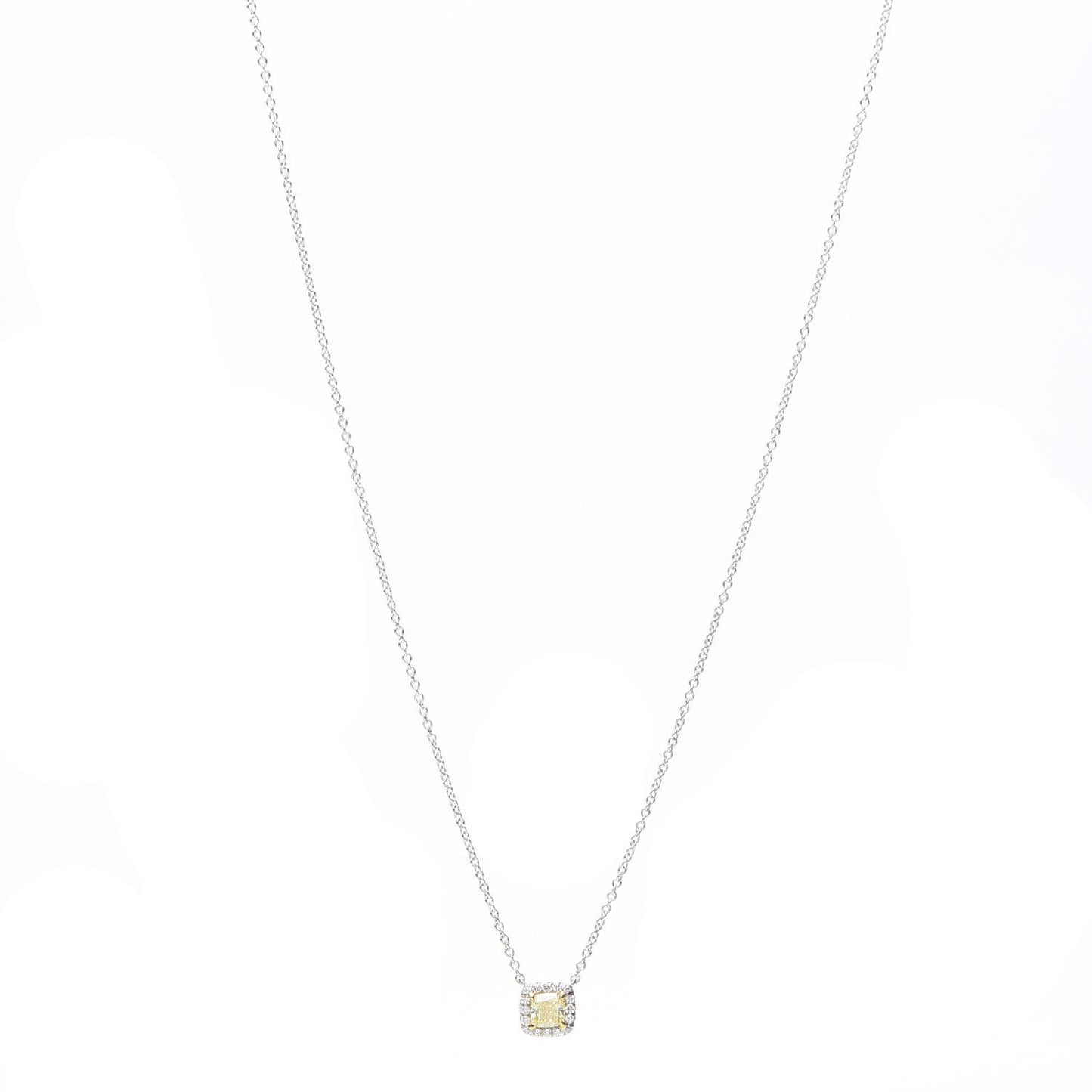 Platinum 18K Yellow Gold Fancy Intense Yellow Diamond .32ct Mini Soleste Pendant Necklace