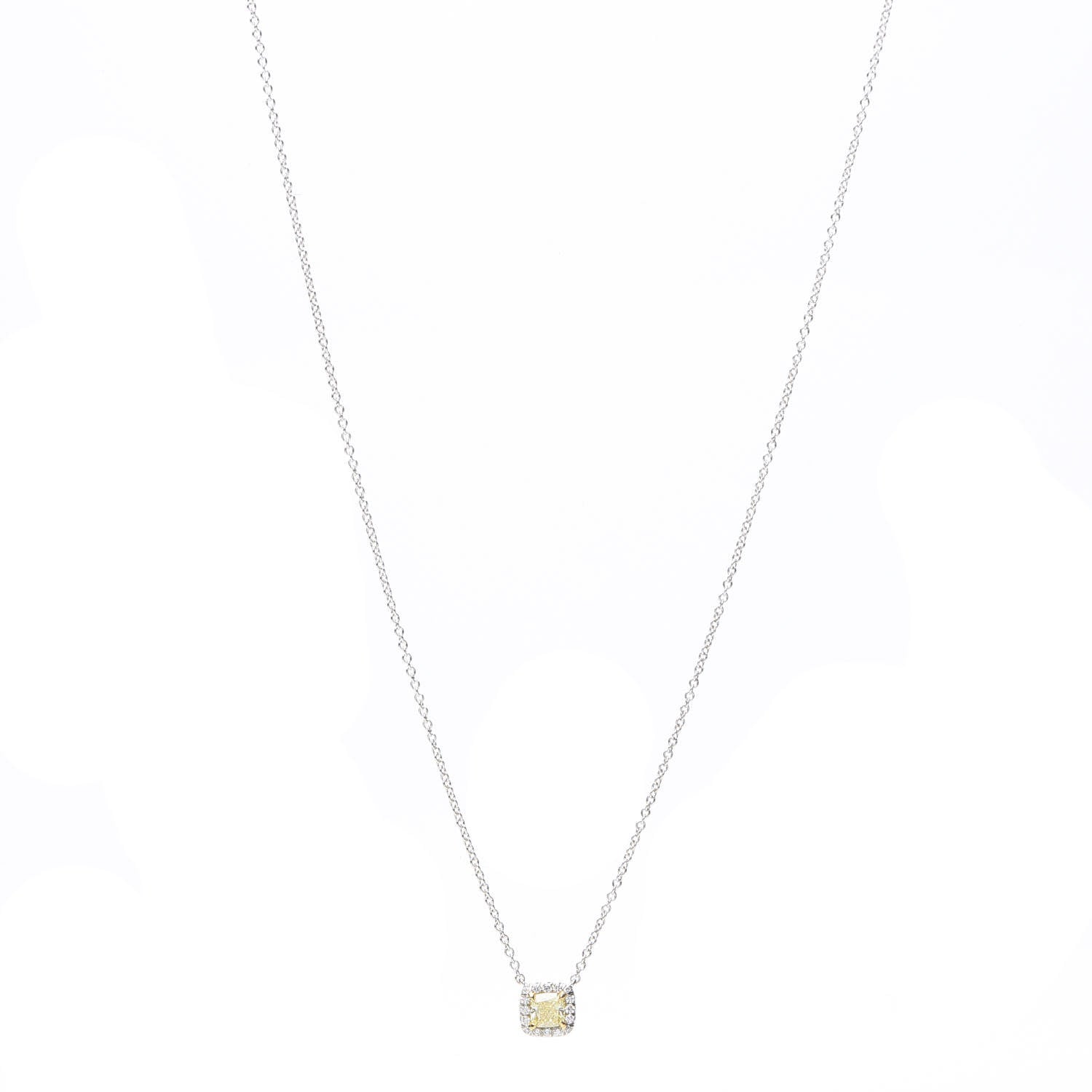 Tiffany Platinum 18K Yellow Gold Fancy Intense Yellow Diamond .32ct Mini Soleste Pendant Necklace 1 of 7