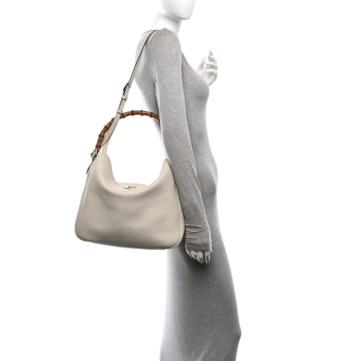 Gucci Softy Wonka Textured Dollar Calfskin Large Diana Bamboo Shoulder Bag Mystic White Hibiscus Red 3 of 10