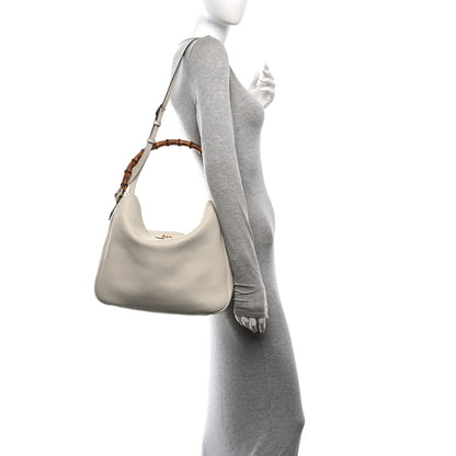 Gucci Softy Wonka Textured Dollar Calfskin Large Diana Bamboo Shoulder Bag Mystic White Hibiscus Red 3 of 10