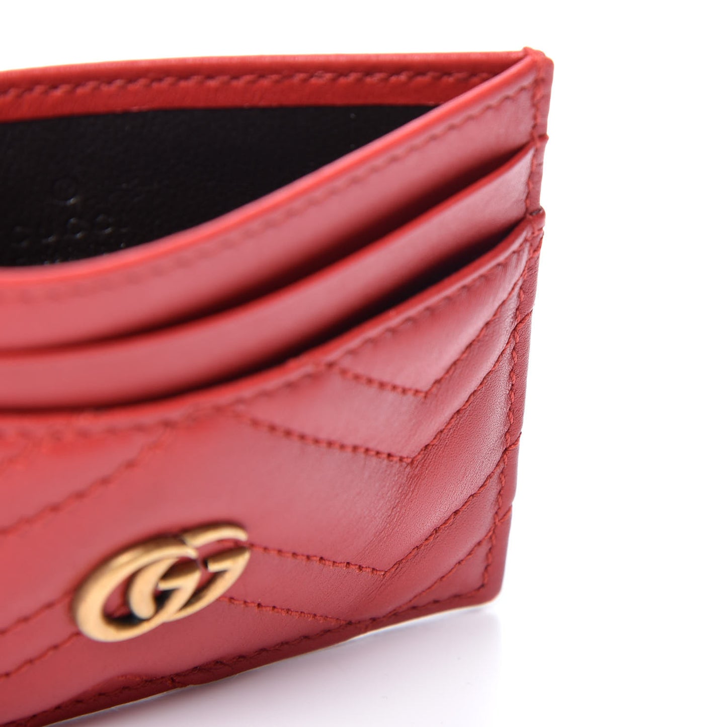Calfskin Matelasse GG Marmont Card Holder Hibiscus Red