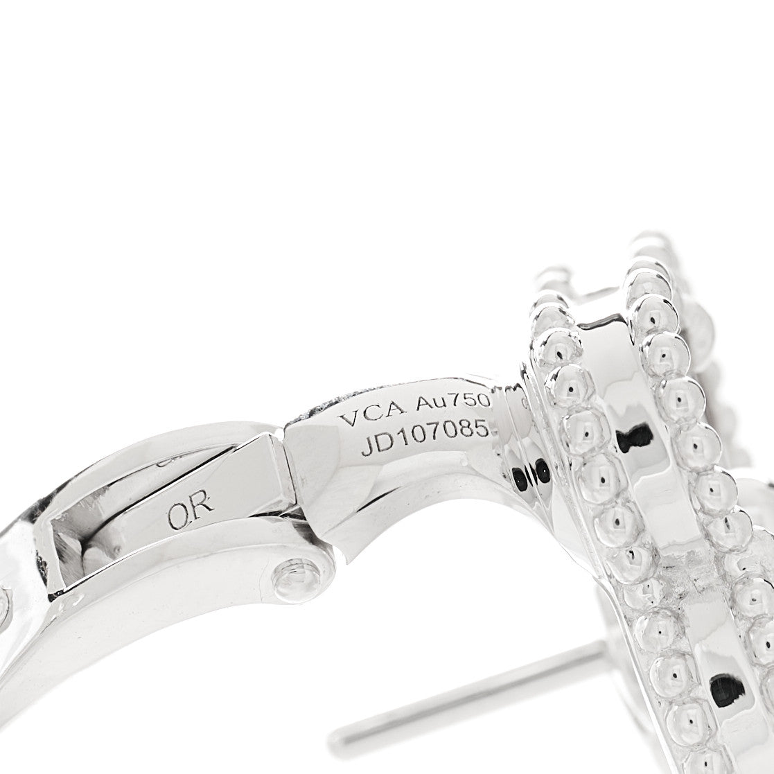 Van Cleef & Arpels 18K White Gold Guilloche Vintage Alhambra Earrings 4 of 5