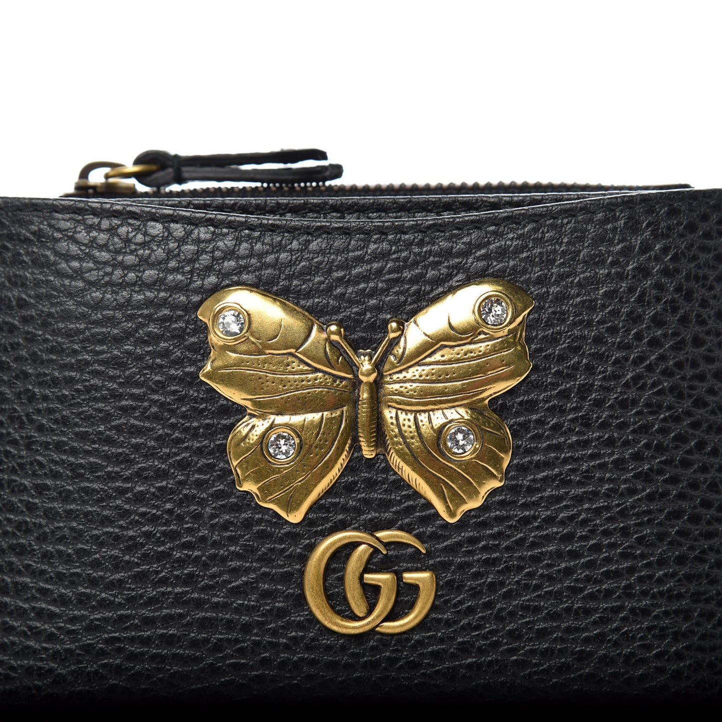 Pebbled Calfskin Farfalla Card Case Black