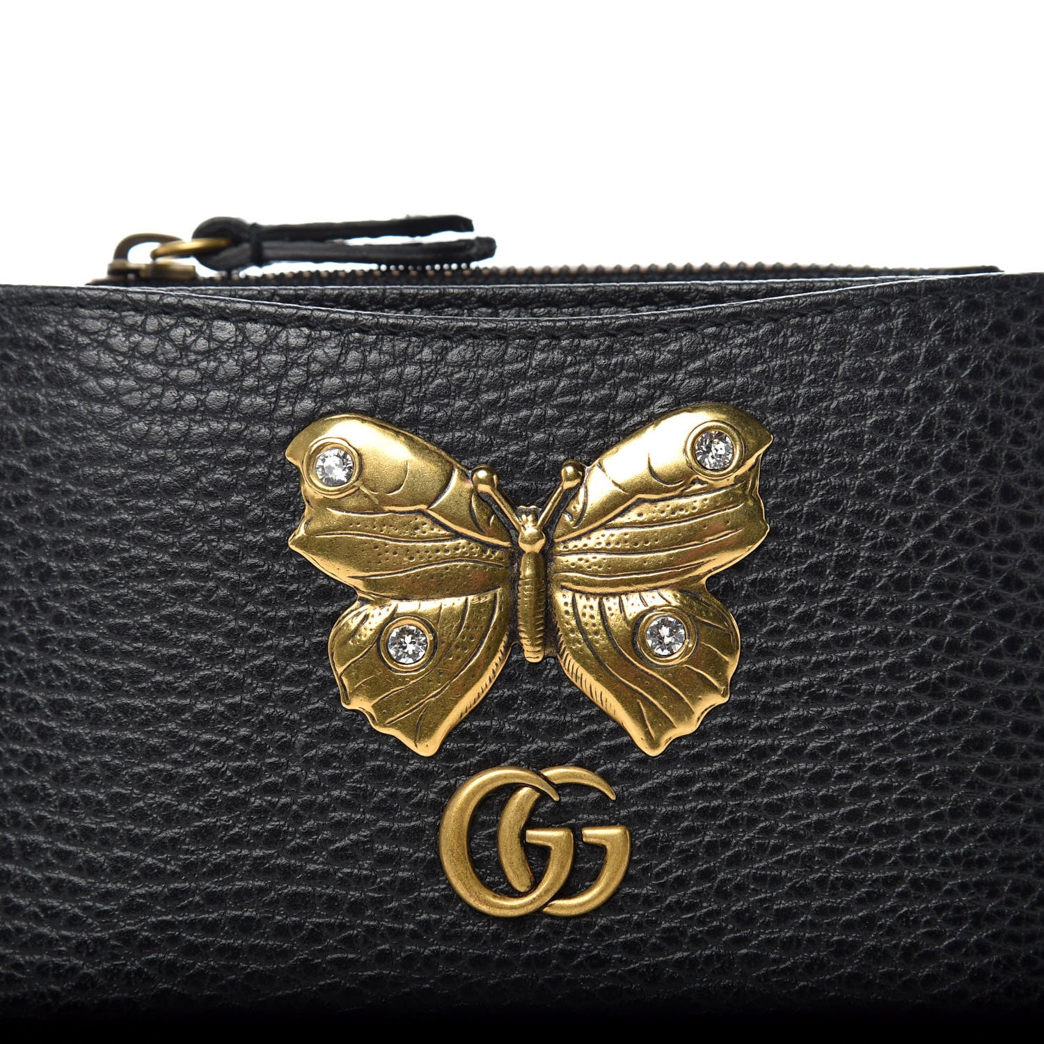 Gucci Pebbled Calfskin Farfalla Card Case Black 5 of 8
