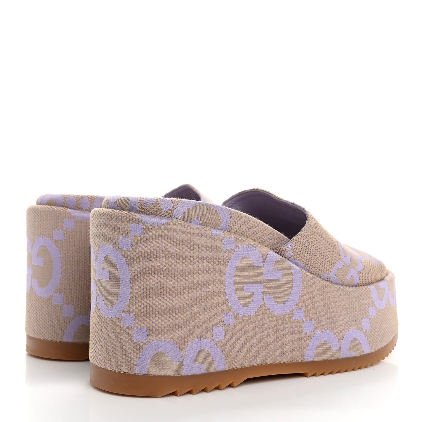 Monogram Jumbo GG Platform Slide Wedge Sandals 37 Beige Lapis