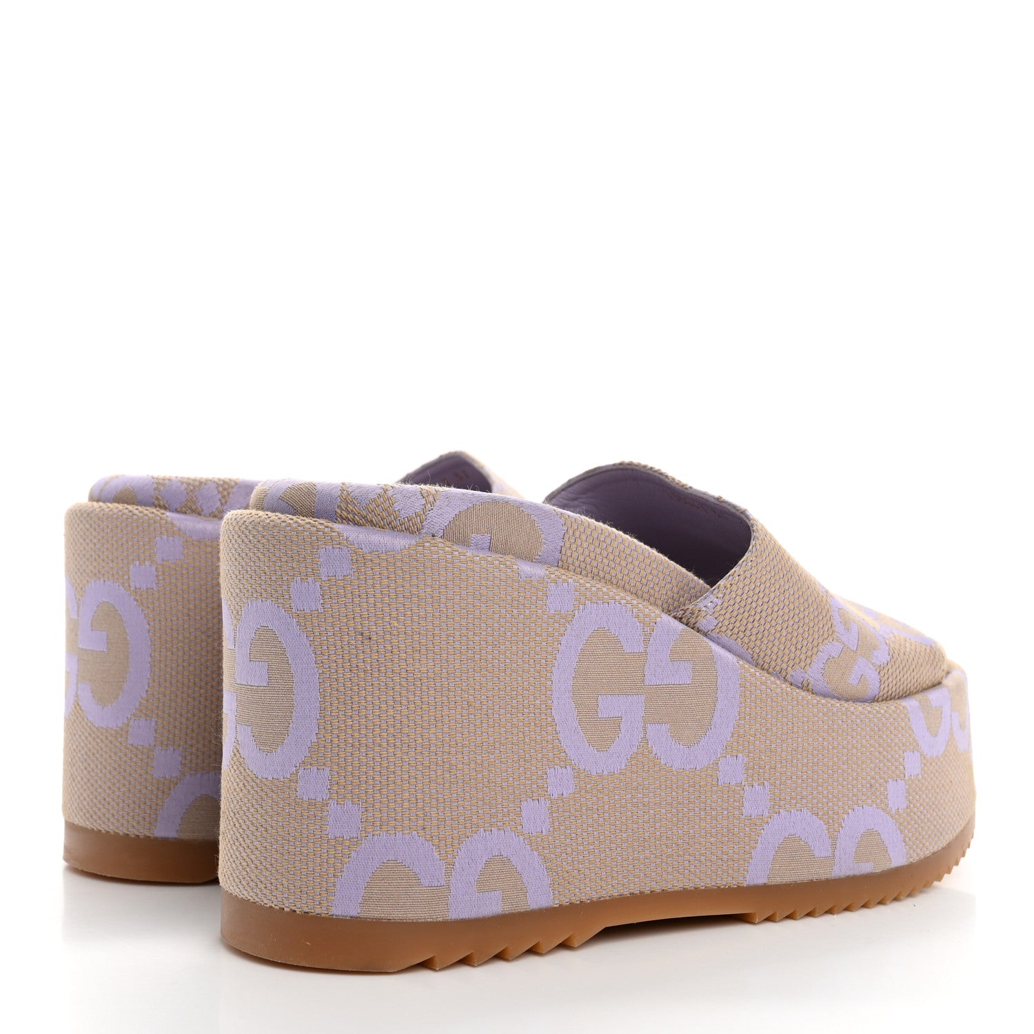 Gucci Monogram Jumbo GG Platform Slide Wedge Sandals 37 Beige Lapis 5 of 9