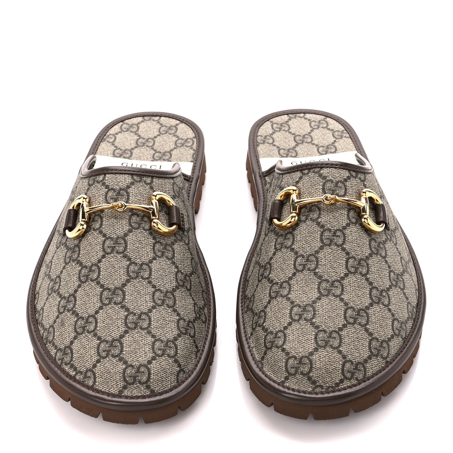 GG Supreme Monogram Miro Soft Calfskin Men's Horsebit Slippers 10 Beige Ebony New Acero