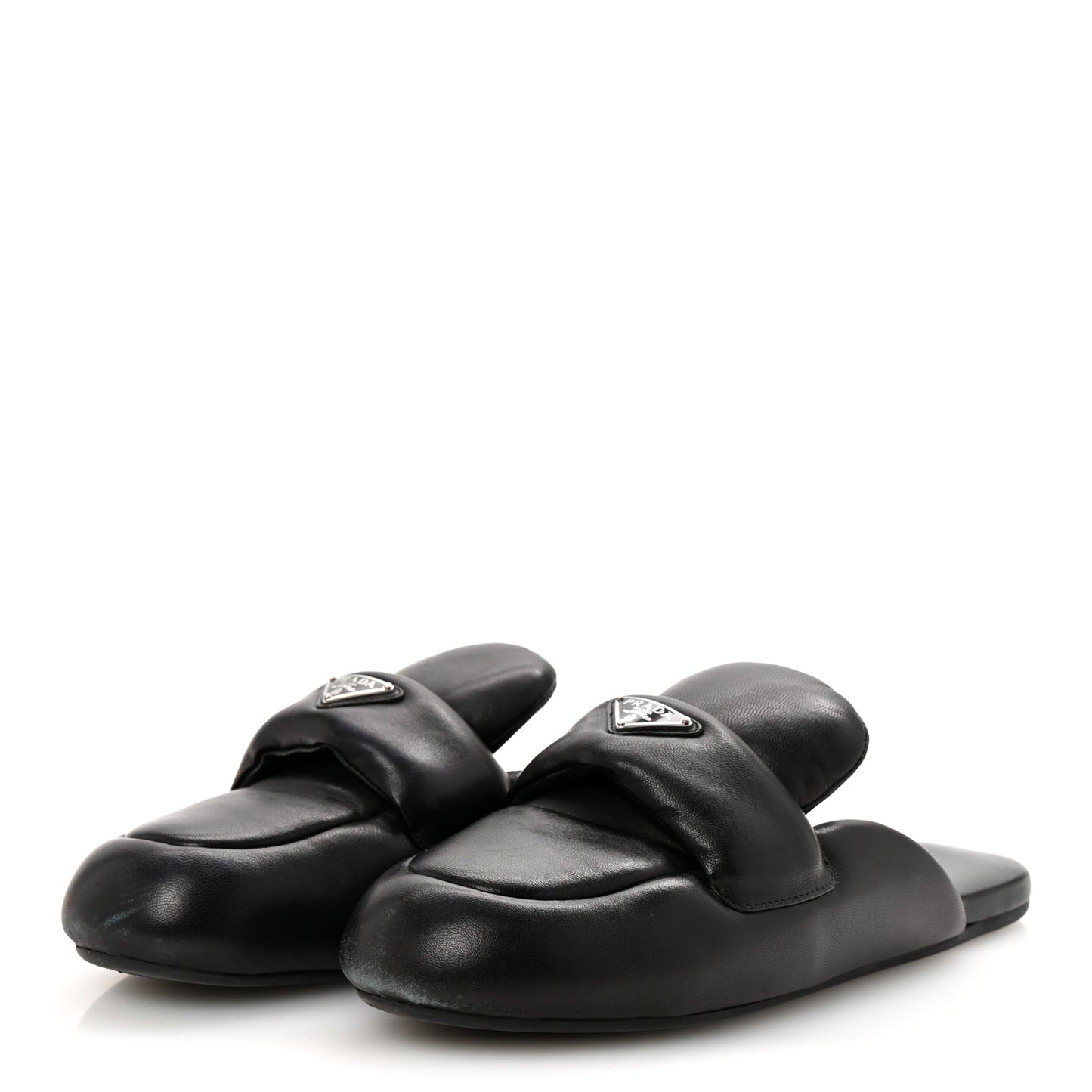 Nappa Soft Padded Metal Triangle Logo Lug Sole 20mm Mules 40.5 Black
