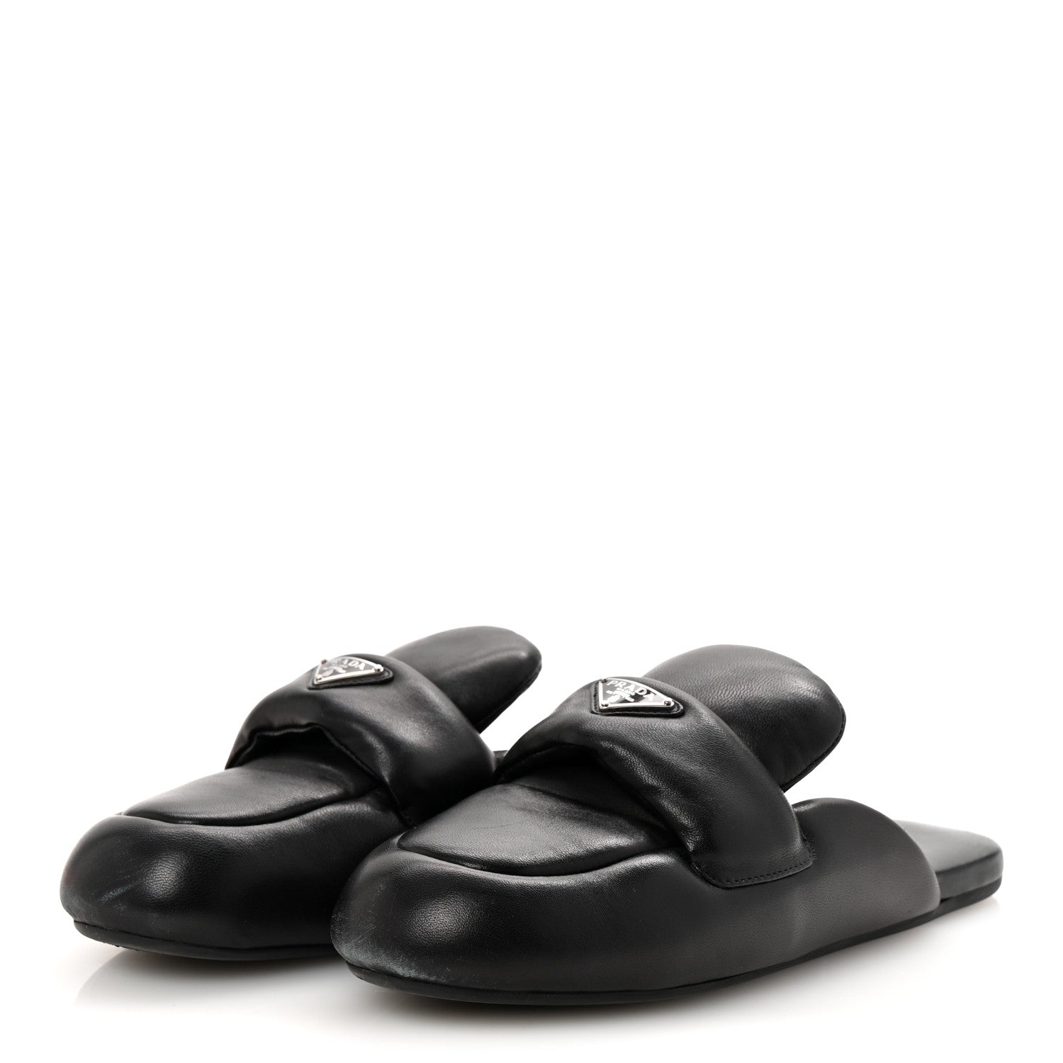 Prada Nappa Soft Padded Metal Triangle Logo Lug Sole 20mm Mules 40.5 Black 4 of 7