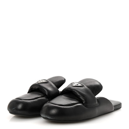 Prada Nappa Soft Padded Metal Triangle Logo Lug Sole 20mm Mules 40.5 Black 4 of 7