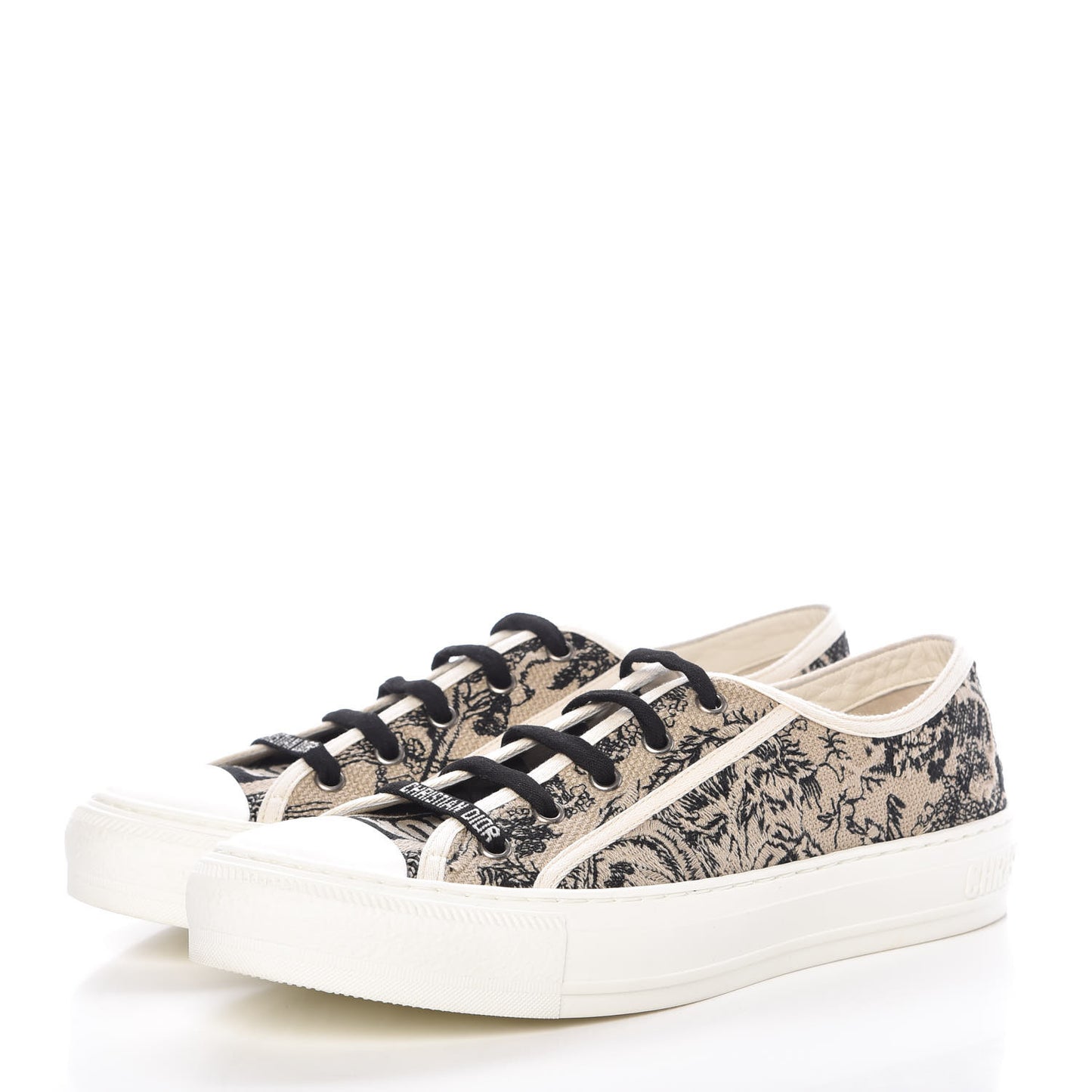 Canvas Toile De Jouy Embroidered Womens Walk'N'Dior Low Top Sneakers 39 Black