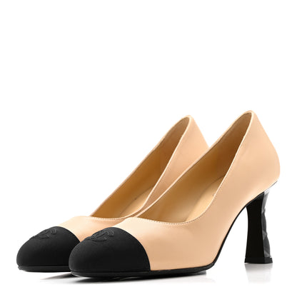 Chanel Lambskin Grosgrain Cap Toe Pumps 40 Beige Black 4 of 11