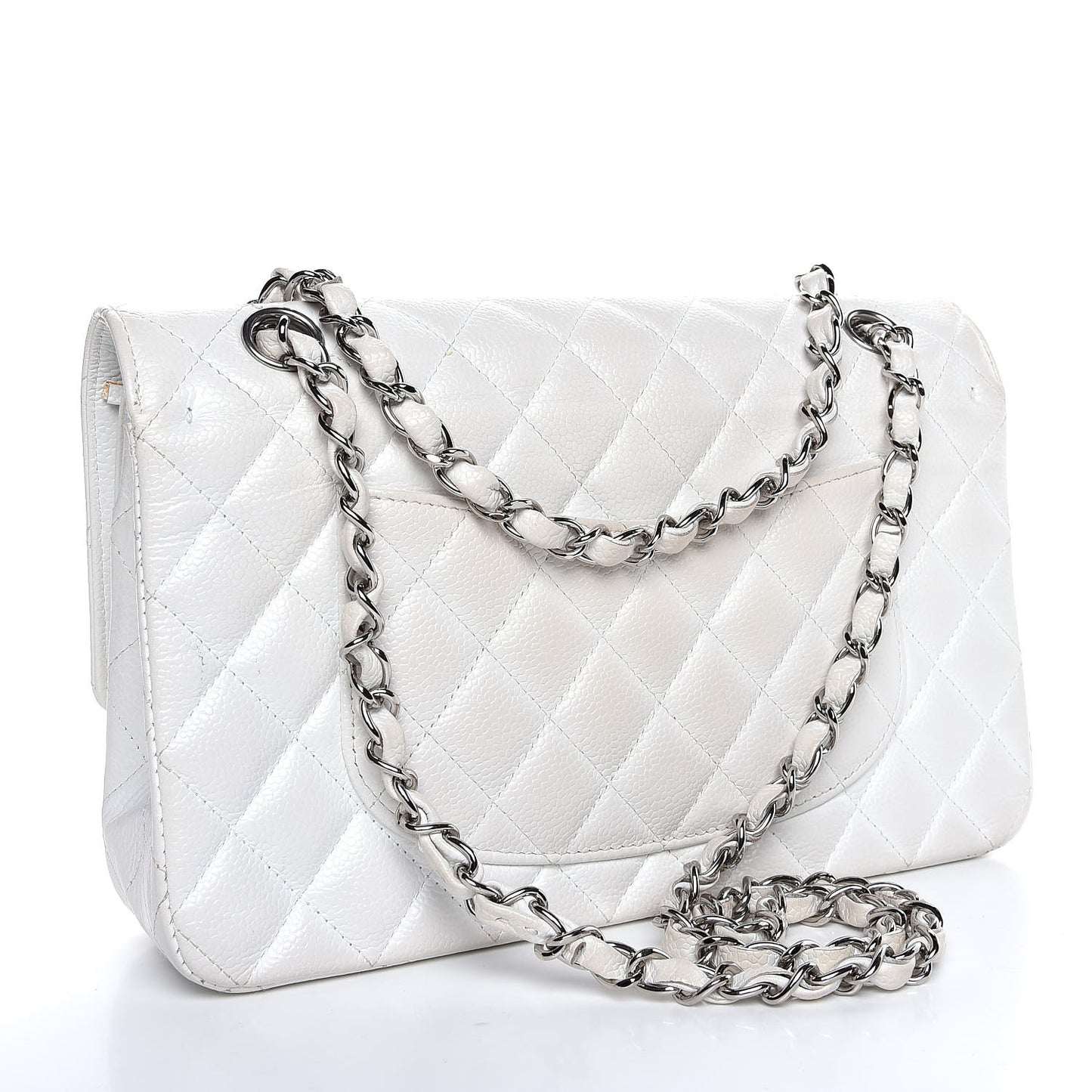 Caviar Quilted Medium Double Flap White