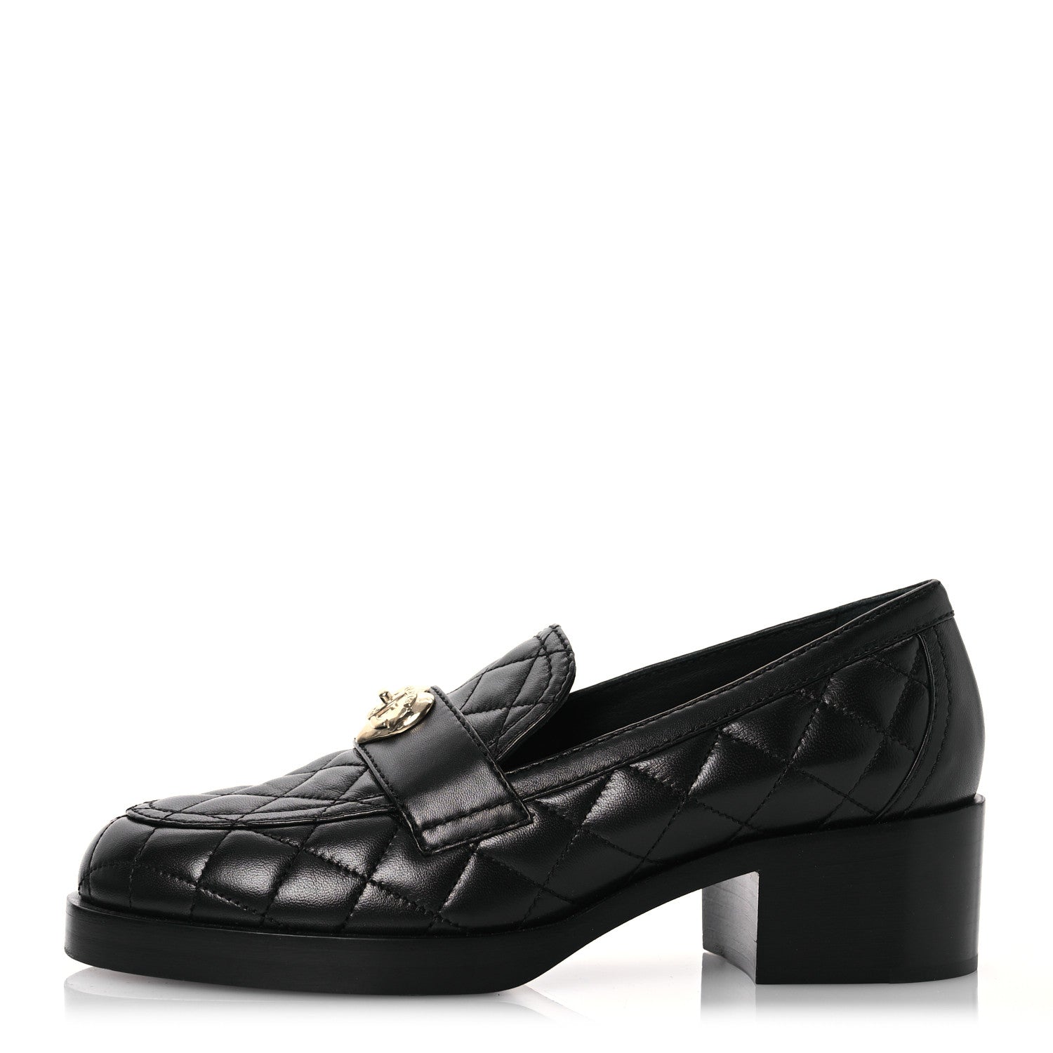 Chanel Lambskin Quilted CC Heart Loafers 38 Black 1 of 14
