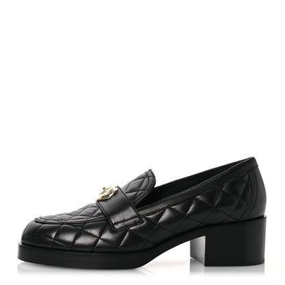 Chanel Lambskin Quilted CC Heart Loafers 38 Black 1 of 14
