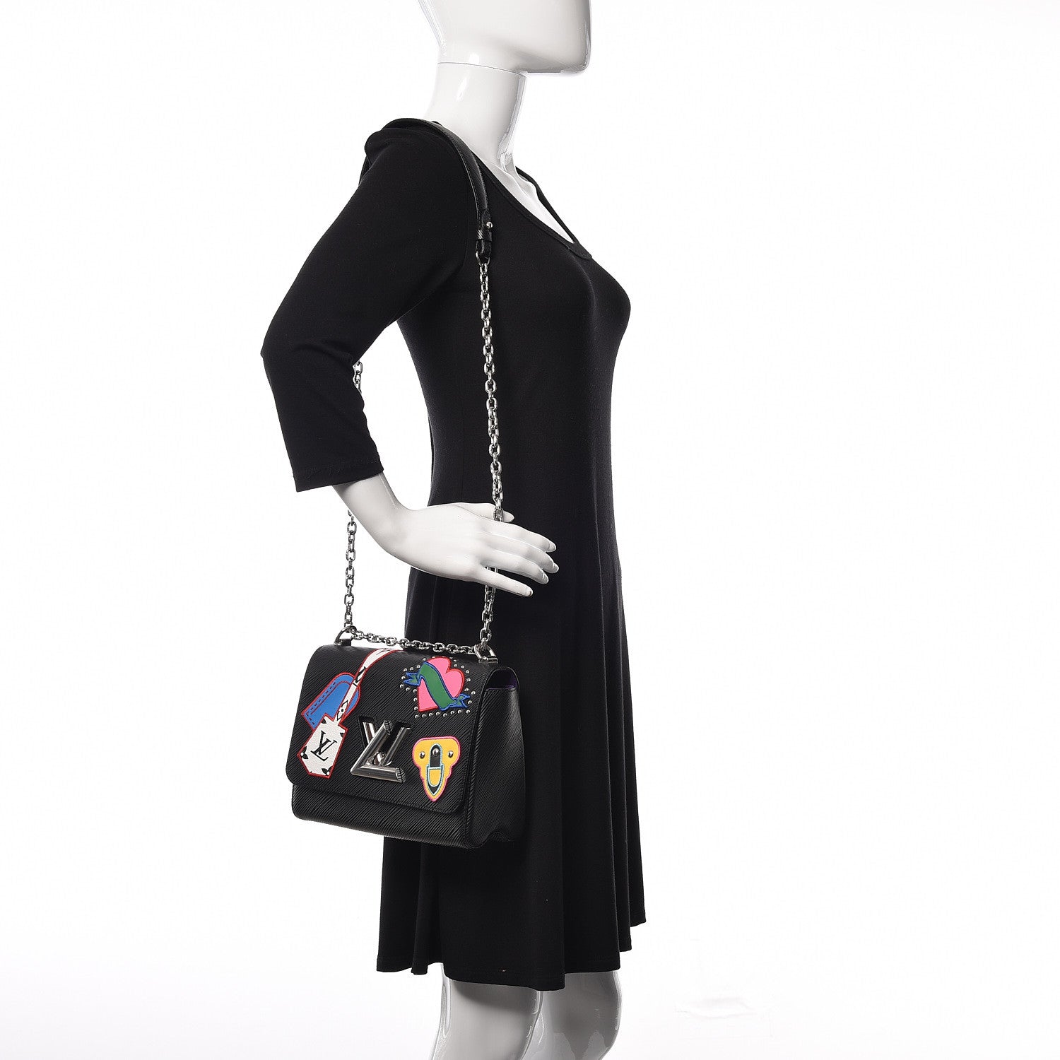 Louis Vuitton Epi Travel Stickers Twist Shoulder Bag MM Black 2 of 10