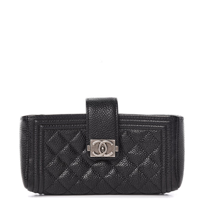 Chanel Caviar Quilted Mini Boy Phone Holder Clutch Black 1 of 9