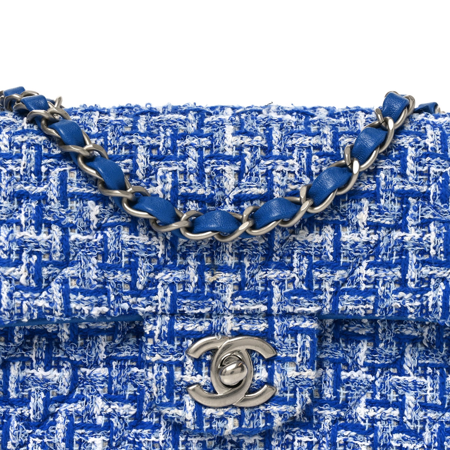 Chanel Tweed Quilted Mini Rectangular Flap Blue White 8 of 11