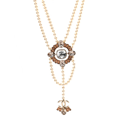 Chanel Baguette Crystal Resin Pearl CC Multi Strand Necklace Gold 1 of 7