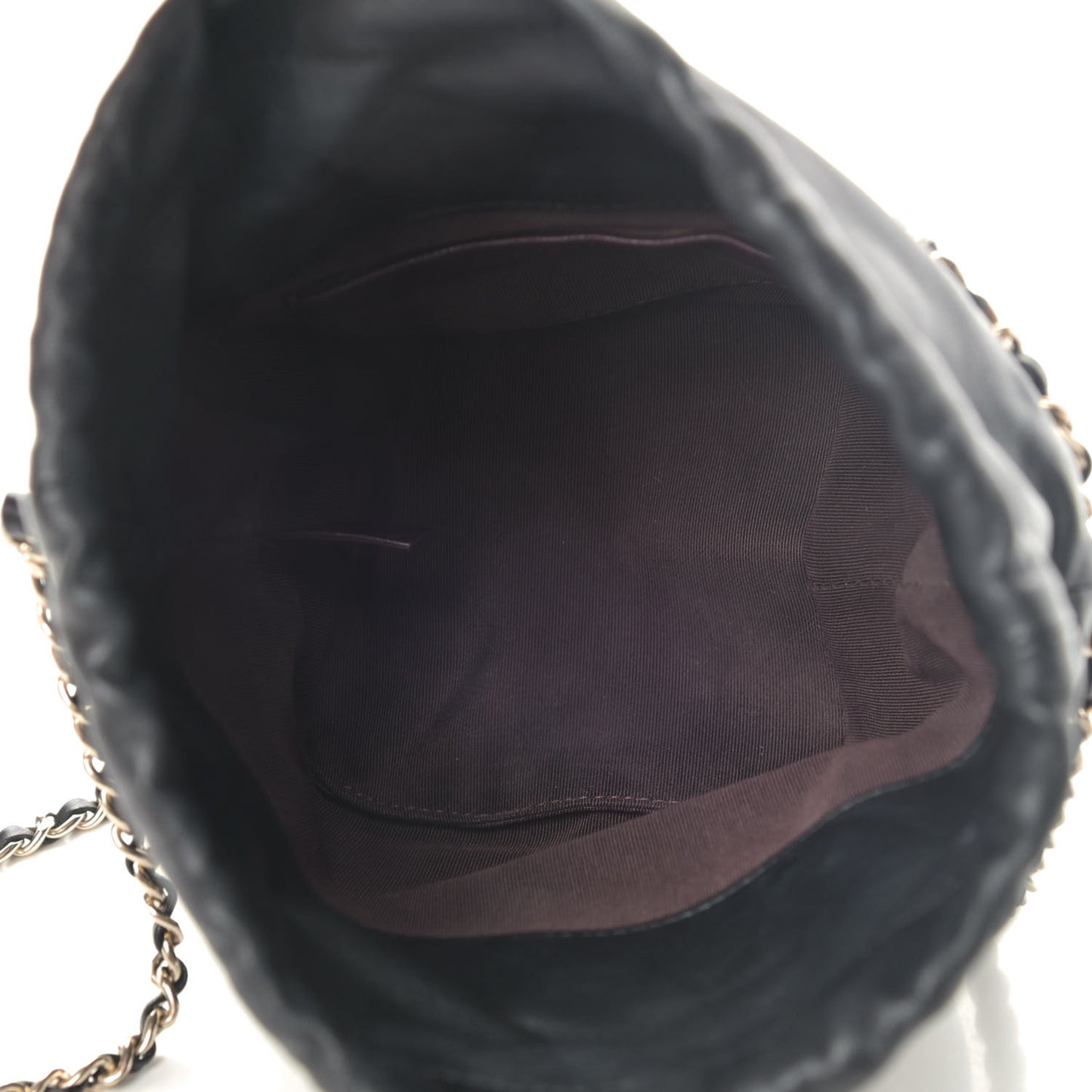 Lambskin Bucket Chain Drawstring Bag Black