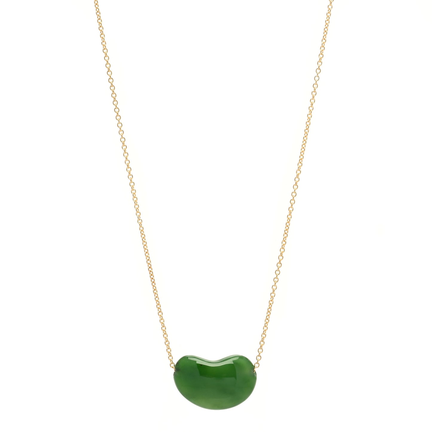 18K Yellow Gold Jade 18mm Elsa Peretti Bean Pendant Necklace