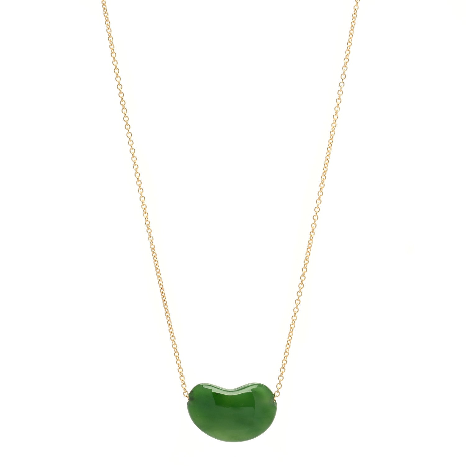 Tiffany 18K Yellow Gold Jade 18mm Elsa Peretti Bean Pendant Necklace 1 of 8