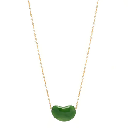 Tiffany 18K Yellow Gold Jade 18mm Elsa Peretti Bean Pendant Necklace 1 of 8