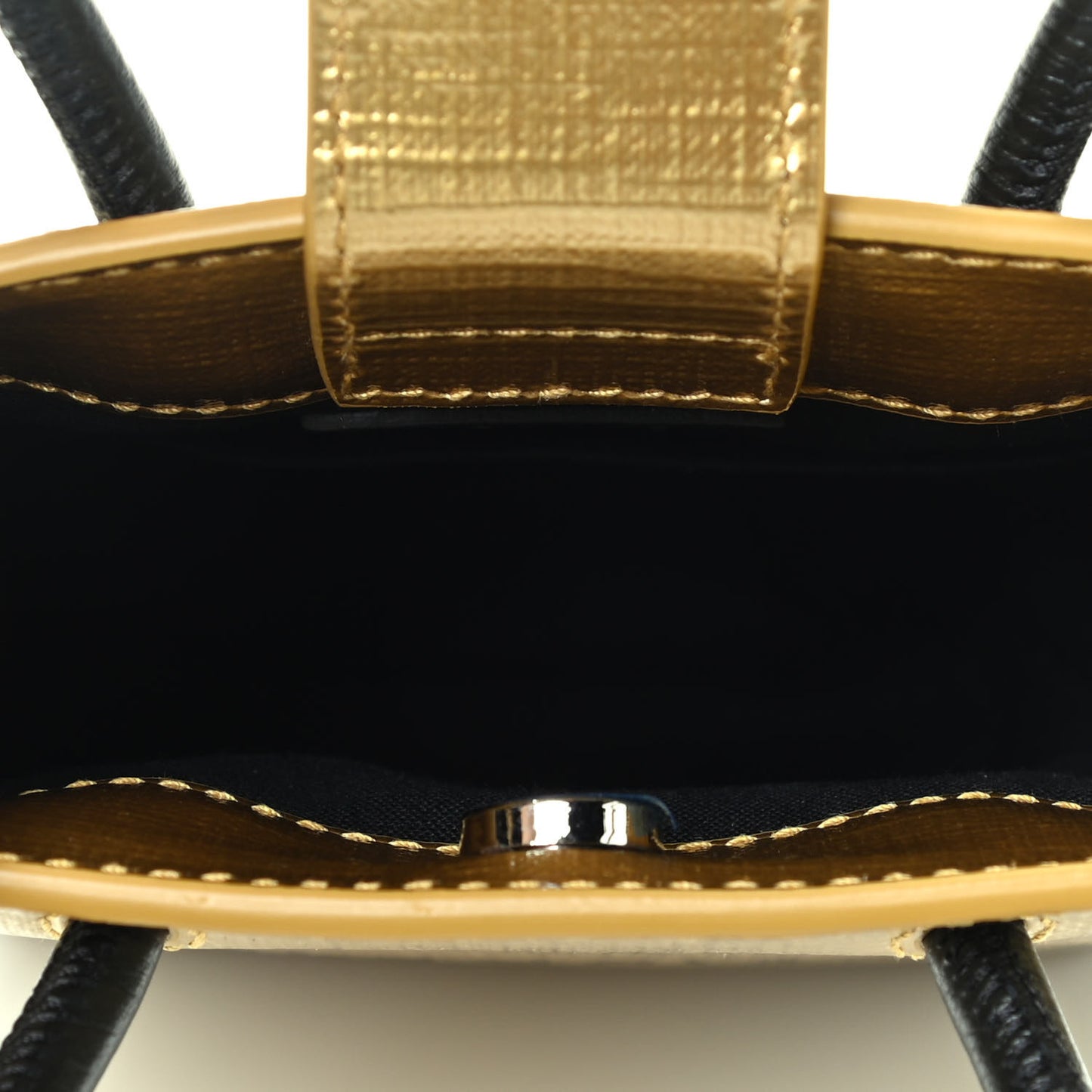 Metallic Textured Calfskin Logo Shopping Phone Holder Bag Gold