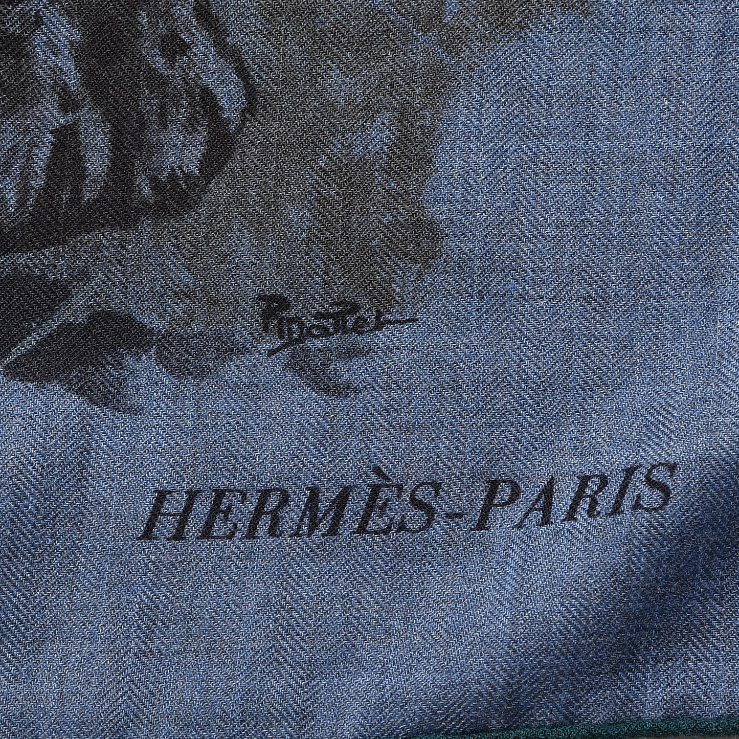 Cashmere Silk Panthera Pardus Shawl 140 Bleu Chine Anthracite Vert