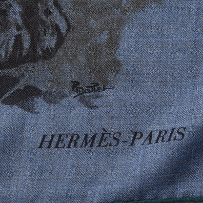 Hermes Cashmere Silk Panthera Pardus Shawl 140 Bleu Chine Anthracite Vert 3 of 5
