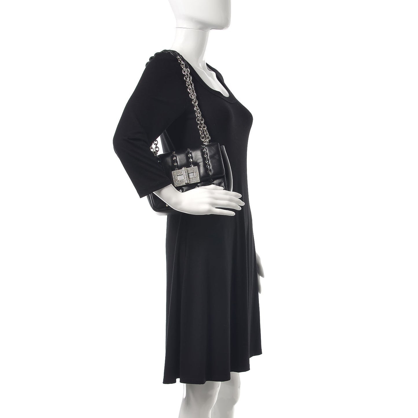 Lambskin Quilted Crystal Small Natalia Chain Bag Black