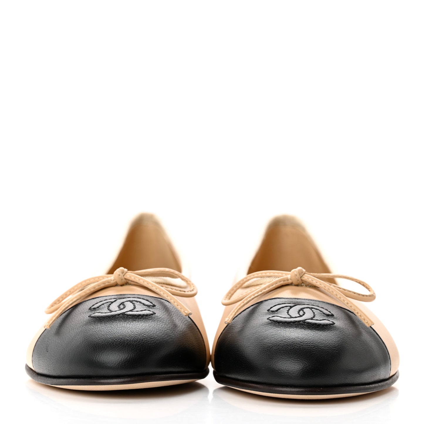 Lambskin Cap Toe CC Ballerina Flats 38.5 Beige Black