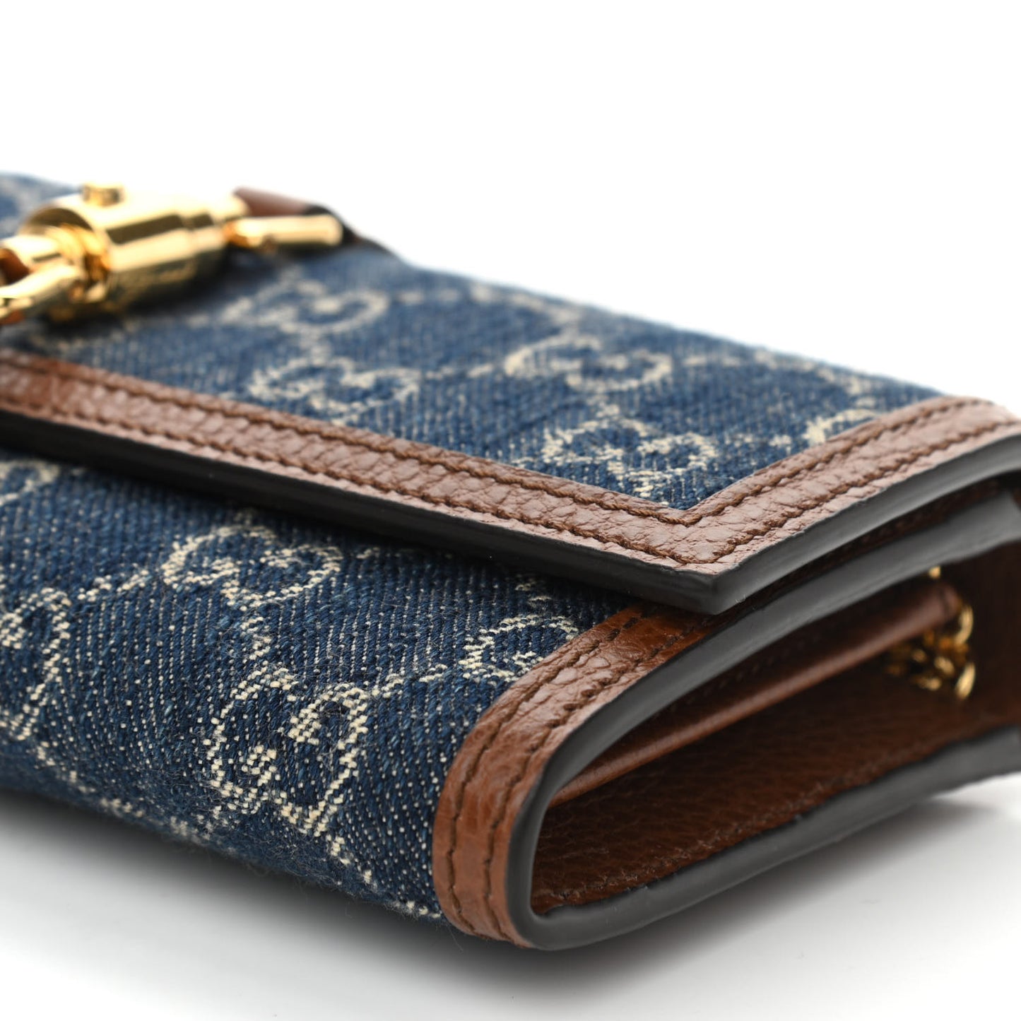 New Denim GG Monogram Jackie 1961 Chain Wallet Blue Tea Cuir