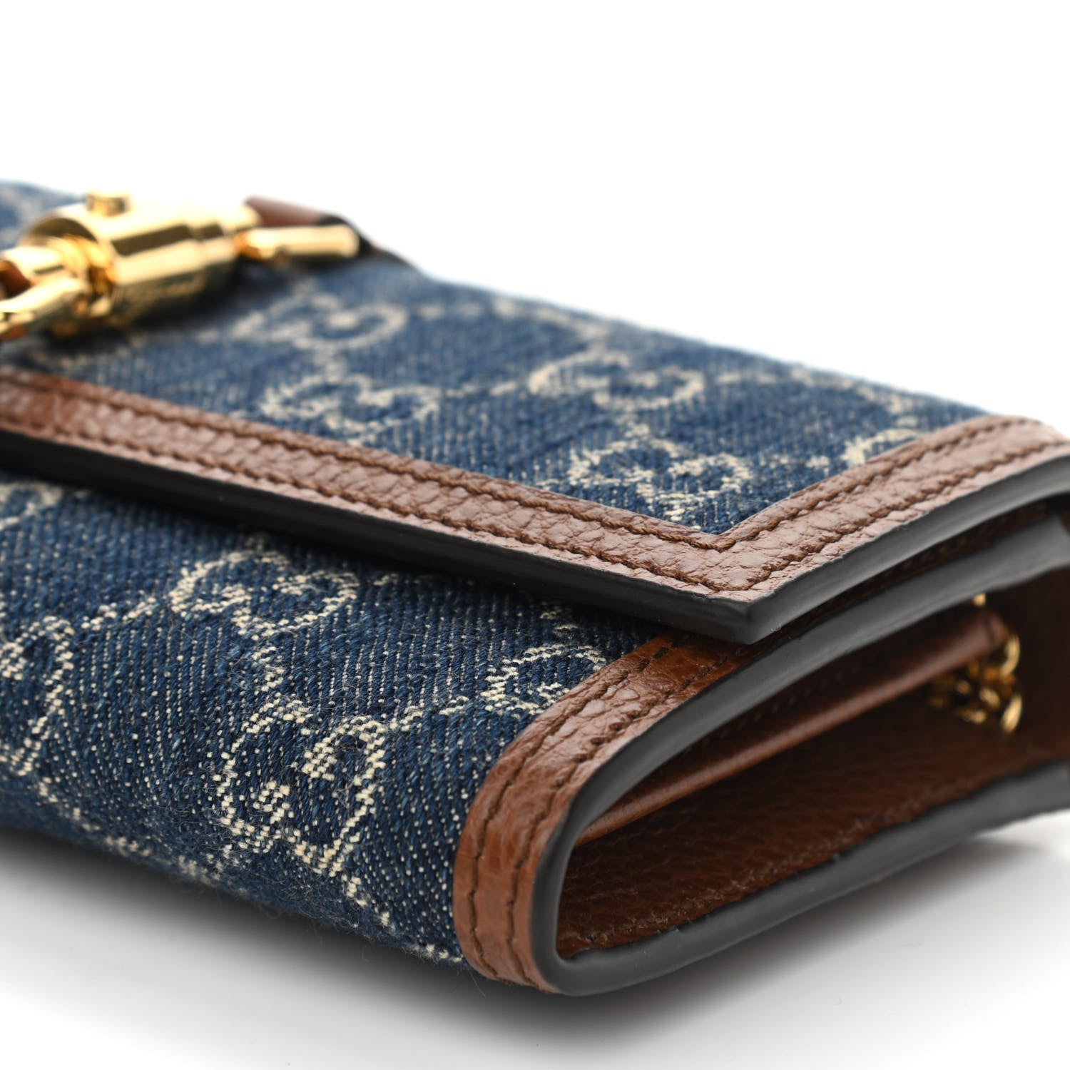 Gucci New Denim GG Monogram Jackie 1961 Chain Wallet Blue Tea Cuir 10 of 10