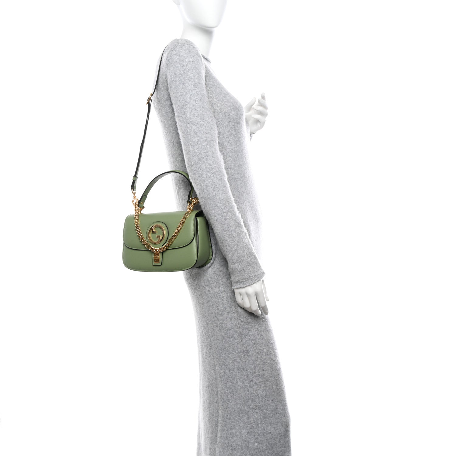 Gucci Roxy Calfskin Small Blondie Top Handle Shoulder Flap Bag Salamander Green 2 of 10