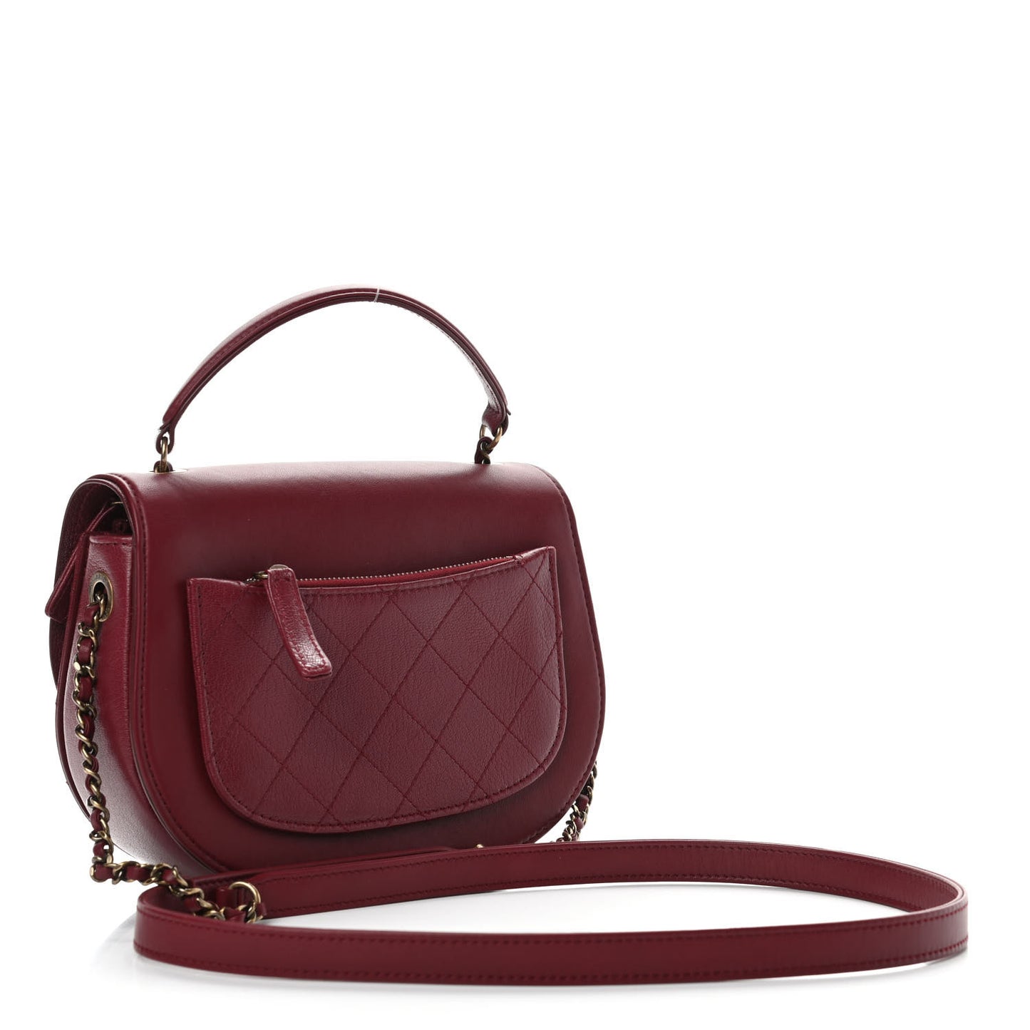 Shiny Calfskin Goatskin Quilted Small Coco Curve Messenger Flap Burgundy