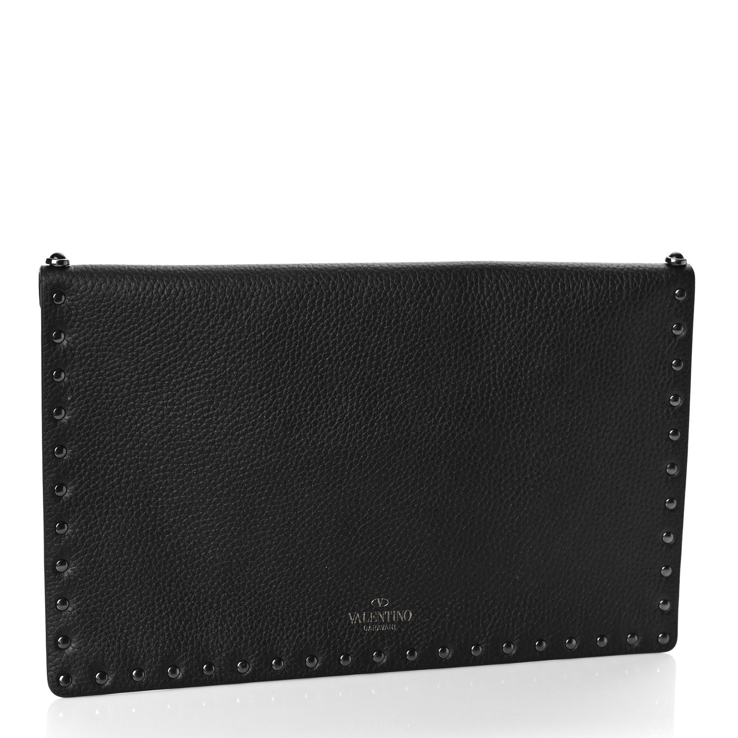 Valentino Garavani Pebbled Calfskin Rockstud Rolling Envelope Clutch Black 3 of 8