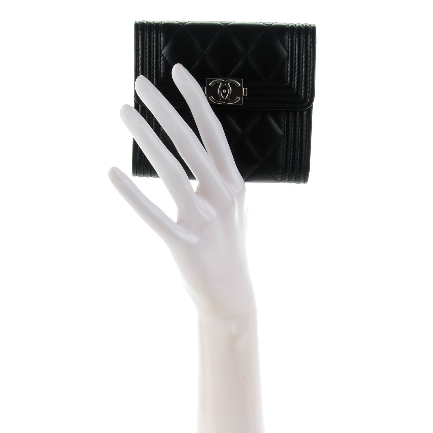 Chanel Lambskin Quilted Compact Boy Wallet Black 2 of 8