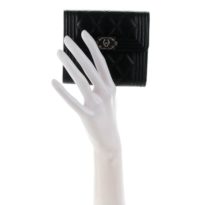 Chanel Lambskin Quilted Compact Boy Wallet Black 2 of 8