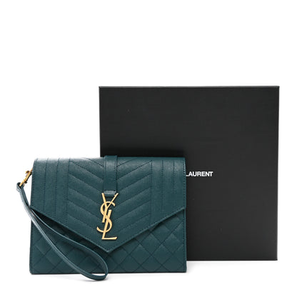 Saint Laurent Grain De Poudre Textured Mixed Matelasse Triquilt Monogram Clutch Sea Turquois 8 of 8